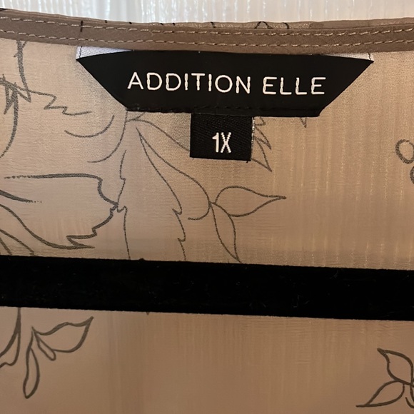 Flowy sheer taupe Addition Elle blouse with black floral pattern - Picture 2 of 3